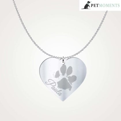 Halskette Herzform mit Pfoten Gravur personalisiert - Sterlingsilber